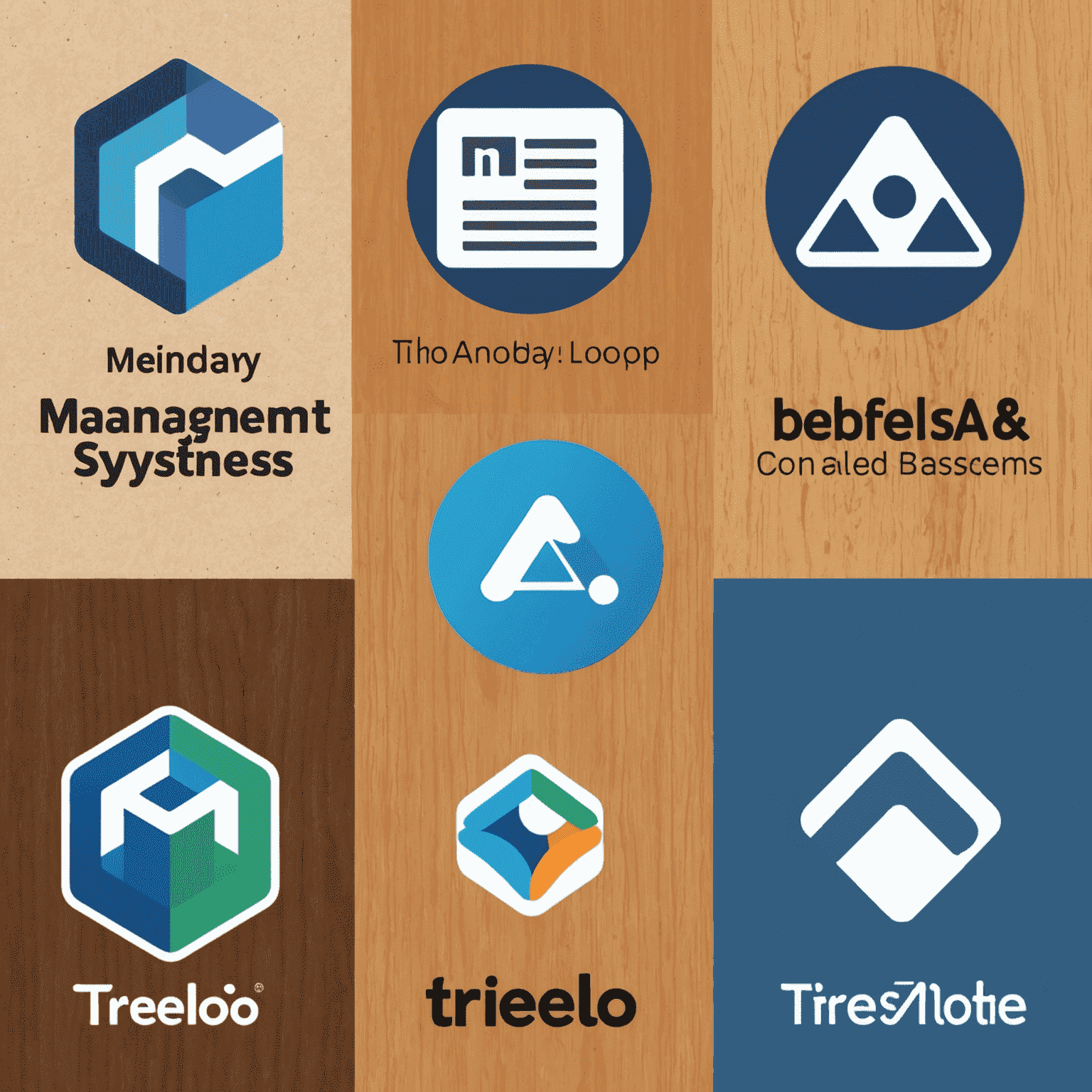 A collage of logos of the top 5 project management systems for small businesses: Trello, Asana, Basecamp, Monday.com, and Wrike