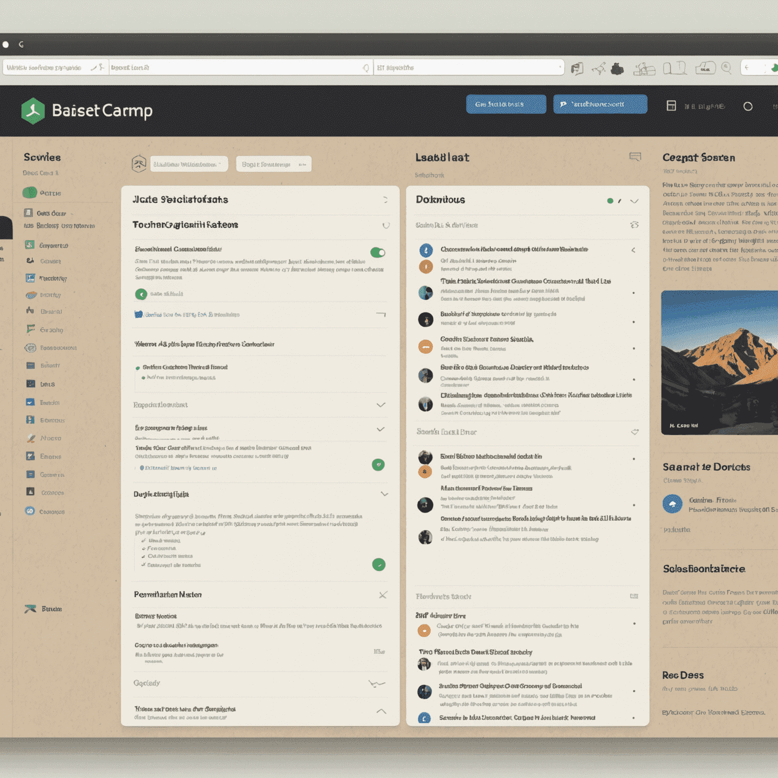 Screenshot of Basecamp project dashboard showing to-do lists, messages, files, and events